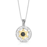 Kabbalah pendant Hebrew letters Star of David Silver & 9k Gold with Onyx - The Peace Of God®