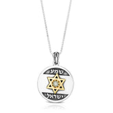 Necklace, Star of David Silver & 9K Gold with Shema Yisrael and Cat's Eye Stone - The Peace Of God®
