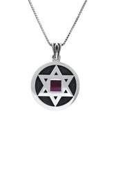 Nano Sim OB Silver Round Framed Pendant - Star of David - The Peace Of God®