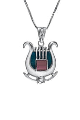 Nano Bible Sim Silver Pendant - David's Harp with Eilat Stone - The Peace Of God®