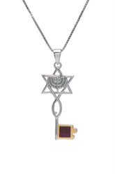 Nano Bible Sim Silver and 9K Gold Pendant - Ichthys & Menorah in Key Design - The Peace Of God®