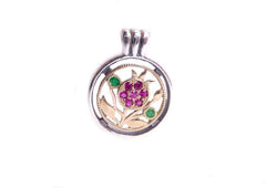Pomegranate Necklace with Ruby and Emerald Stones, Silver and 9K Gold 
