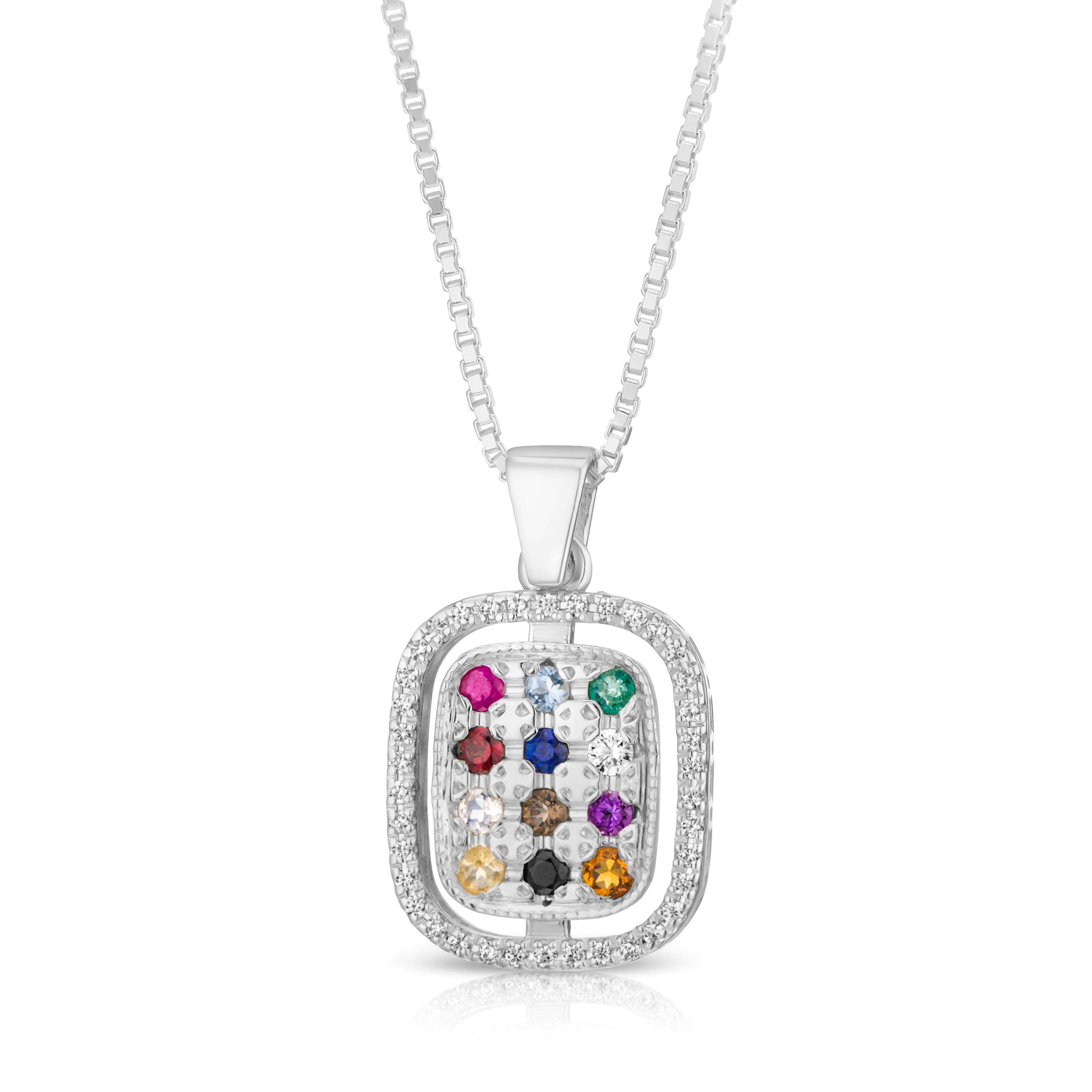 Kabbalah Pendant with Breastplate Stones Hoshen Silver 925 And White Zircon Stones