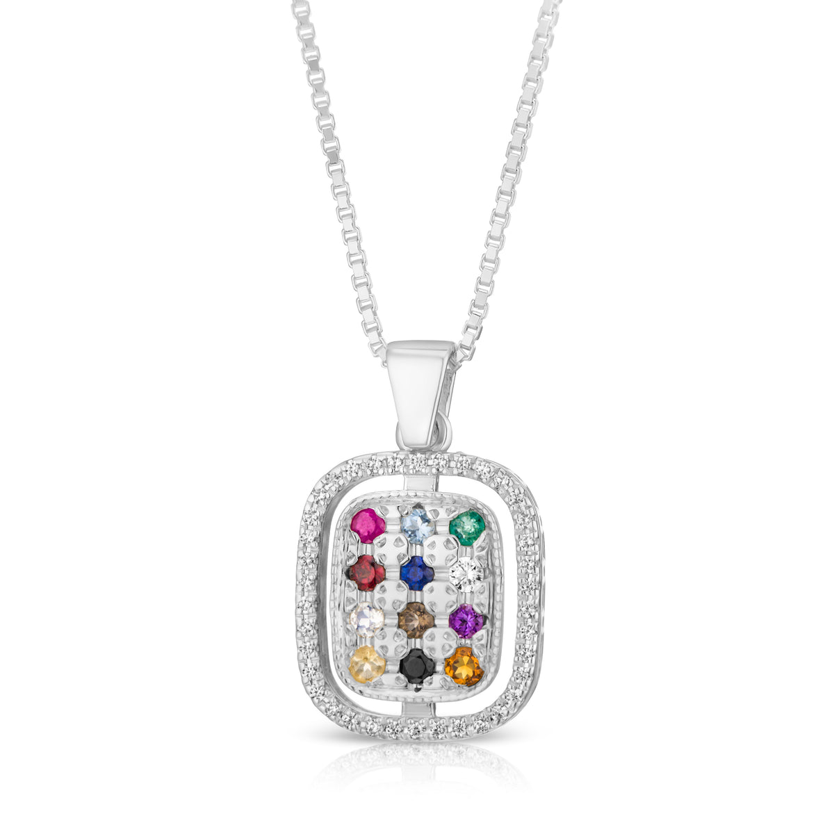 Kabbalah Pendant with Breastplate Stones Hoshen Silver 925 And White Zircon Stones
