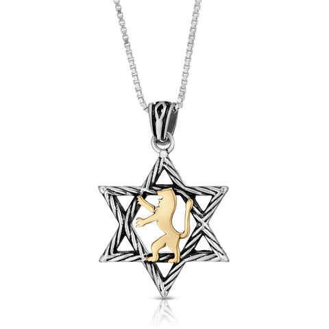 Lion of Judah Gold & Silver Pendant - With Star of David