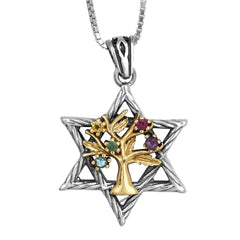 Star of David Pendant with Tree of Life  ,Silver 925 & Gold 9K - The Peace Of God®