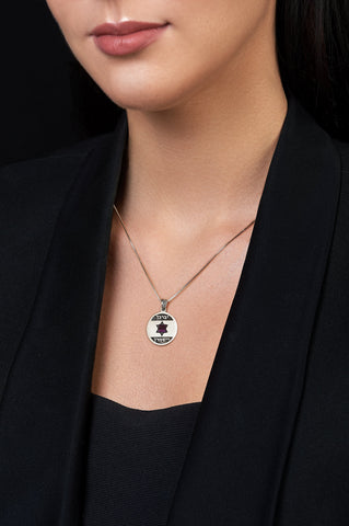 Nano Sim OB Silver Round Framed Pendant - Small Star of David in the middle - The Peace Of God®