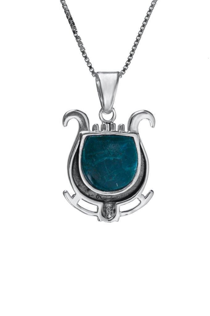 Nano Bible Sim Silver Pendant - David's Harp with Eilat Stone - The Peace Of God®