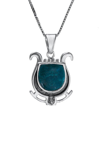 Nano Bible Sim Silver Pendant - David's Harp with Eilat Stone - The Peace Of God®