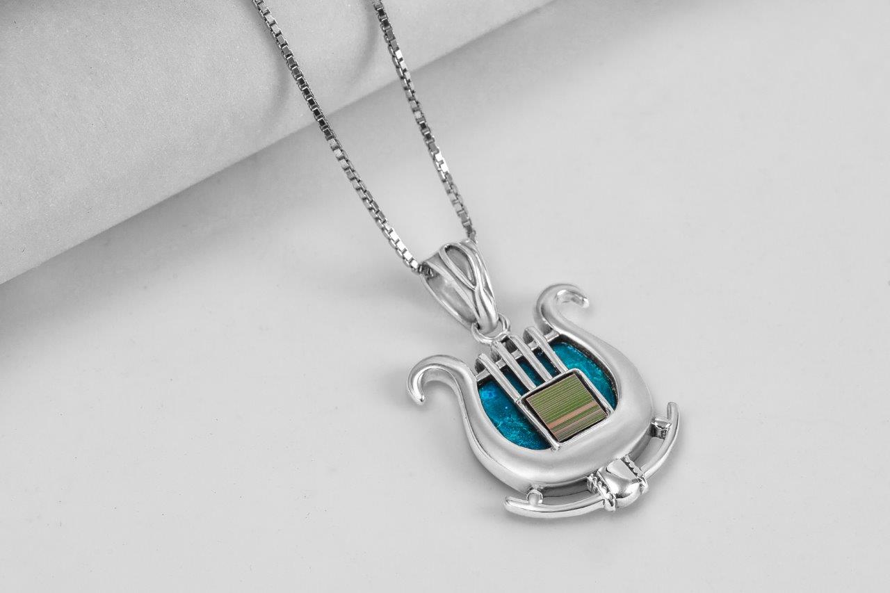 Nano Sim OB Silver Pendant - David's Harp with Roman Glass - The Peace Of God®