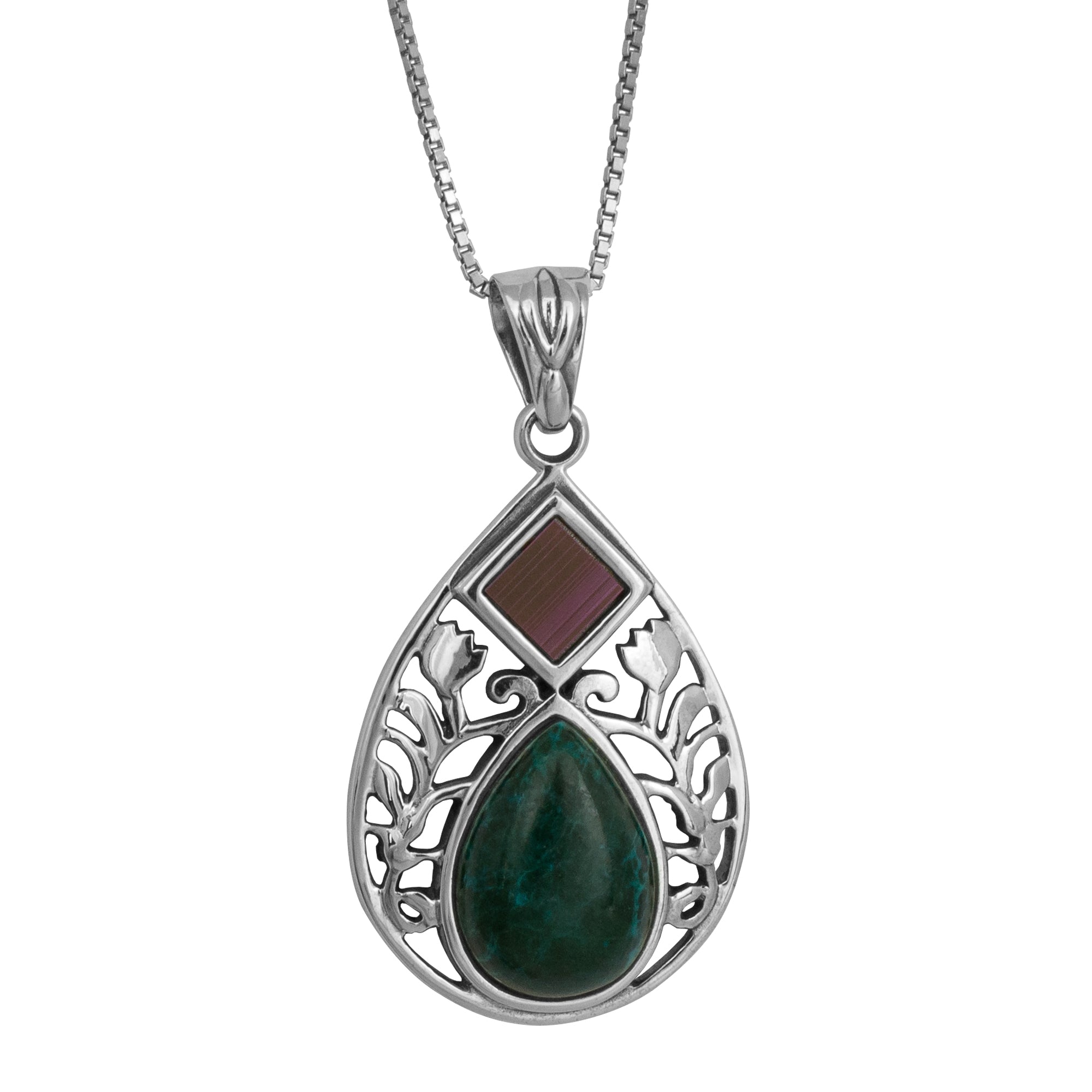 Nano Bible Torah Necklace Silver 925 with Eilat Stone Drop Designed I Gift from Holy Land I Religious - The Peace Of God®
