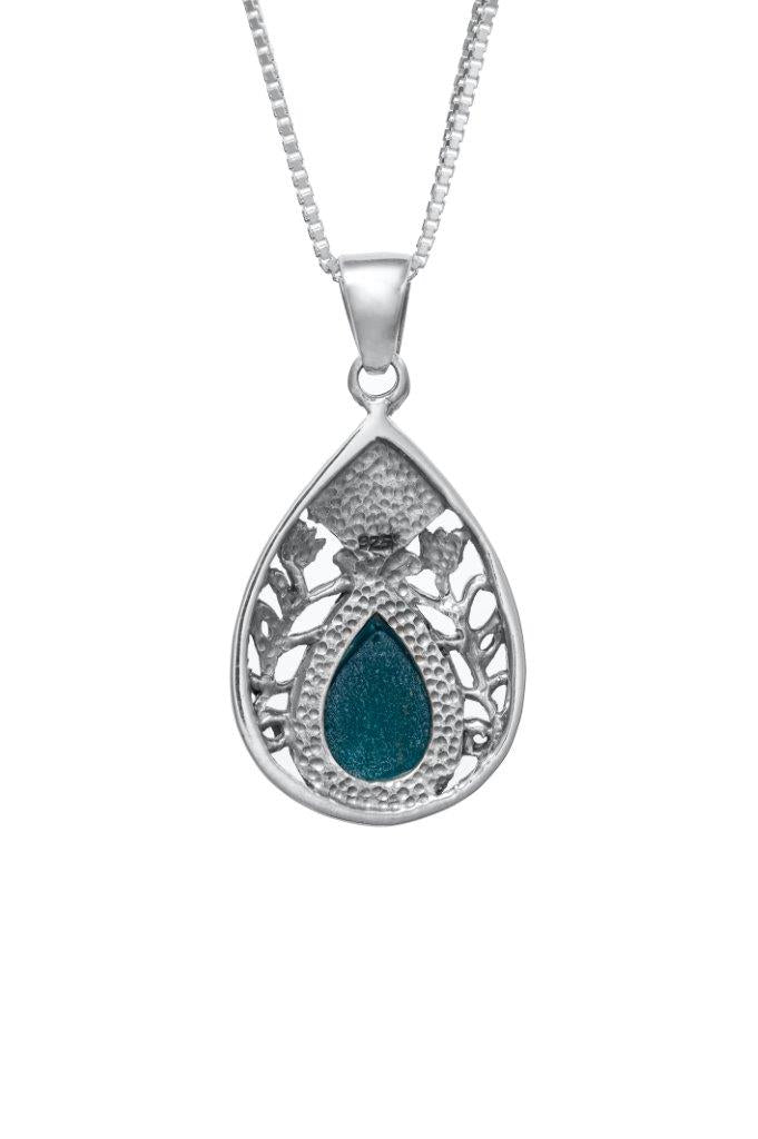 Nano Sim NT Silver Pendant - Drop and Floral Decoration Studded with Roman Glass - The Peace Of God®