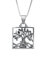 Nano Bible Sim Silver Pendant - Tree of Life in Square Frame - The Peace Of God®