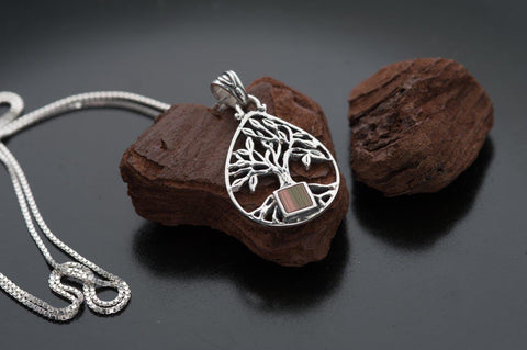 Nano Bible Sim Silver Pendant - Tree of Life in Teardrop Frame - The Peace Of God®