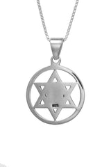 Nano Bible Sim Silver Round Framed Pendant - Star of David with Rope Finish - The Peace Of God®