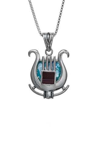 Nano Sim OB Silver Pendant - David's Harp with Roman Glass - The Peace Of God®