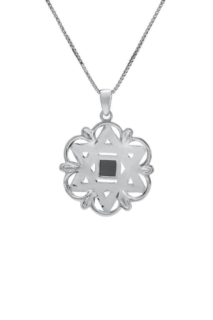 Nano Sim OB Silver and 9K Gold Pendant - Star of David with Floral Shape - The Peace Of God®