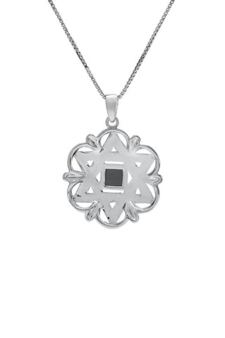 Nano Sim OB Silver and 9K Gold Pendant - Star of David with Floral Shape - The Peace Of God®