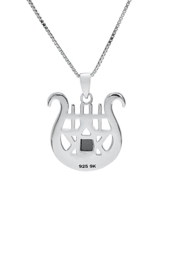 Nano Bible Sim Silver and 9K Gold Pendant - David's Harp and Star of David Studded with Zircons - The Peace Of God®