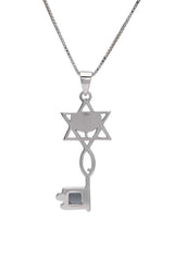 Nano Bible Sim Silver and 9K Gold Pendant - Ichthys & Menorah in Key Design - The Peace Of God®